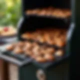 A sophisticated BBQ smoker showcasing various wood chips for enhanced flavor.