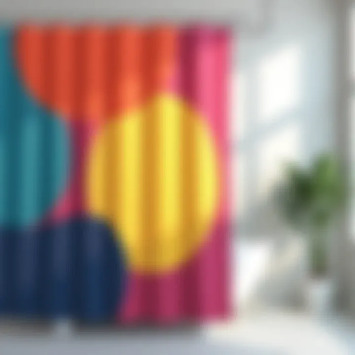 Brightly colored shower curtain with abstract design