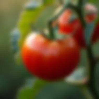 Close-up of ripe Roma tomatoes on the vine