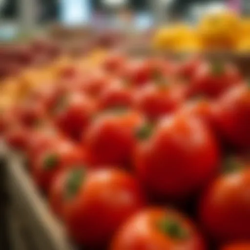 A vibrant display of Roma tomato seeds in a gardening store