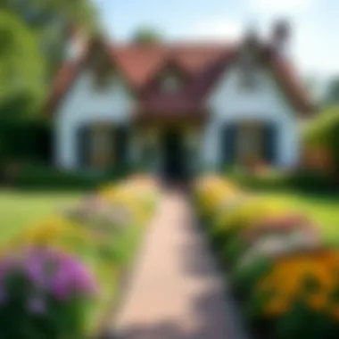 An elegant layout of a flower bed in front of a charming house