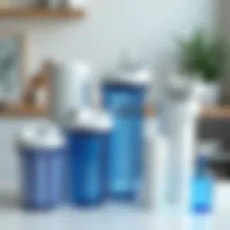 Diverse types of water filters arranged for easy comparison