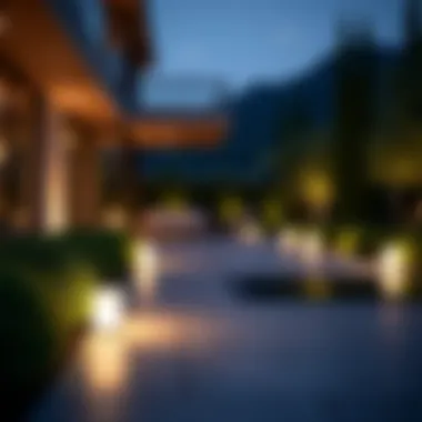 Contemporary patio illuminated by sleek solar-powered LED lights integrated into the design.