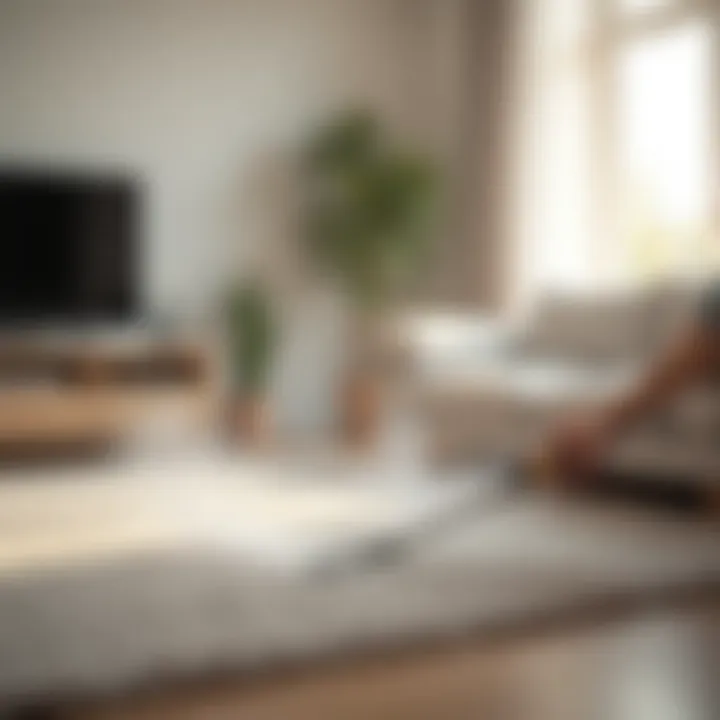 A well-organized living room showcasing effective dust removal techniques.