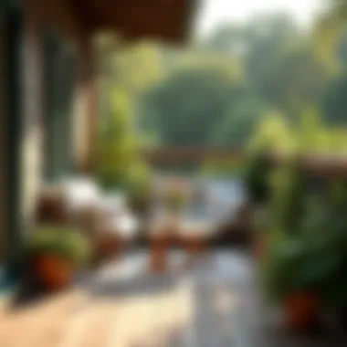 Cozy small deck with potted plants