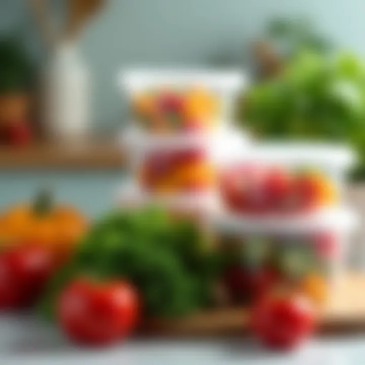 Tupperware containers filled with fresh produce, emphasizing food preservation