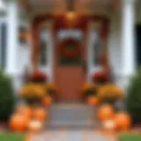 Charming autumn porch featuring pumpkins and colorful foliage
