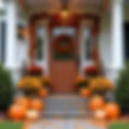 Charming autumn porch featuring pumpkins and colorful foliage