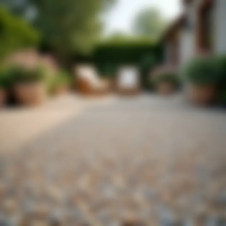 Gravel patio flooring with decorative elements