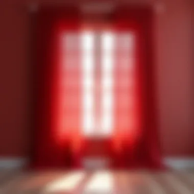 Bright red curtains adding vibrancy to a minimalist living space.