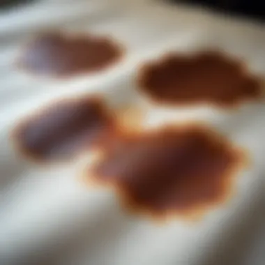 Different fabric types displayed with chocolate stains