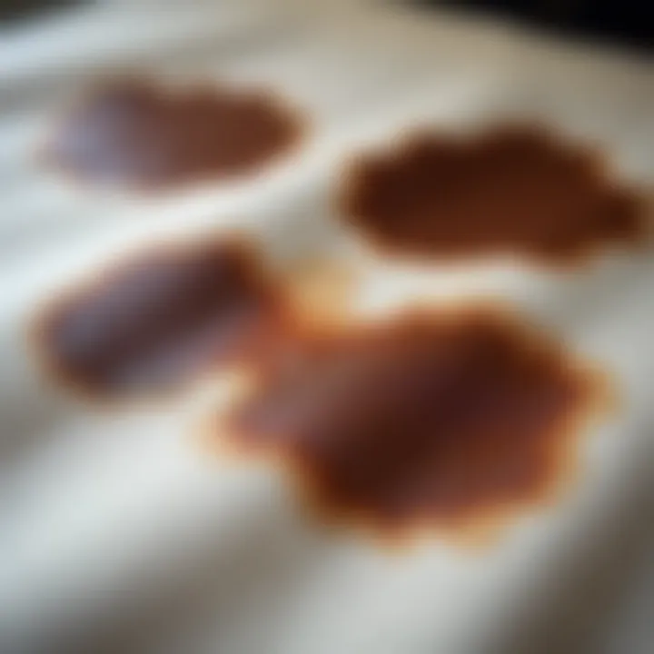 Different fabric types displayed with chocolate stains