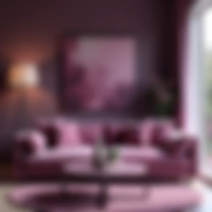 Elegant arrangement of plum and complementary colored decor in a living space